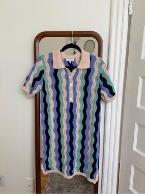 Heartloom Blue and Beige Knit Polo Dress
